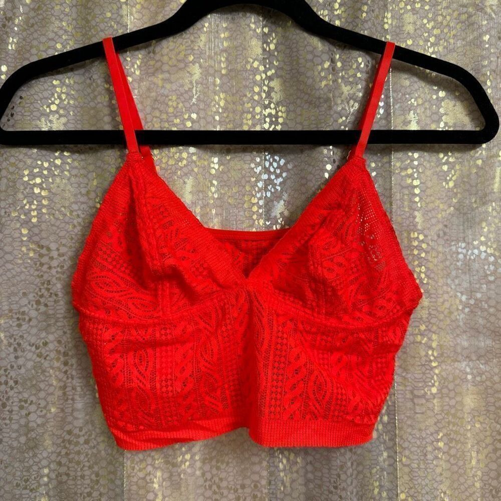 Aerie Cable Lace Longline Bralette Holiday Red Medium